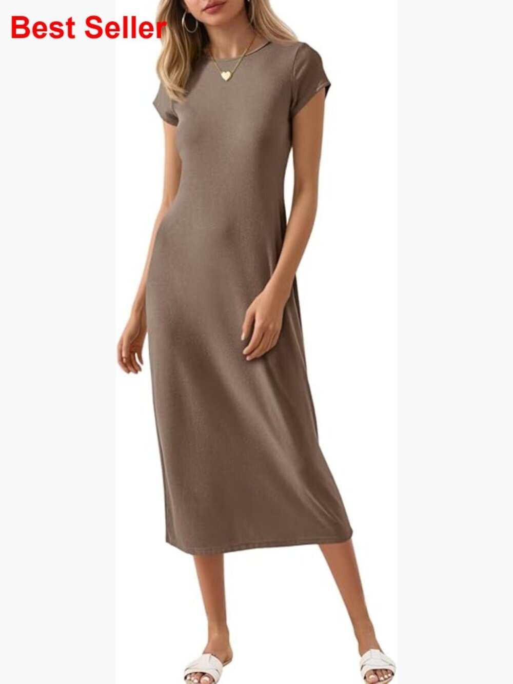 Short Sleeve T-Shirt Dress Crew Neck Solid Casual Long Midi Dress